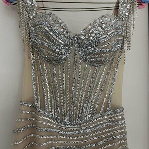 Elegant Silver Sequin and nude color  Prom or Wedding dress!